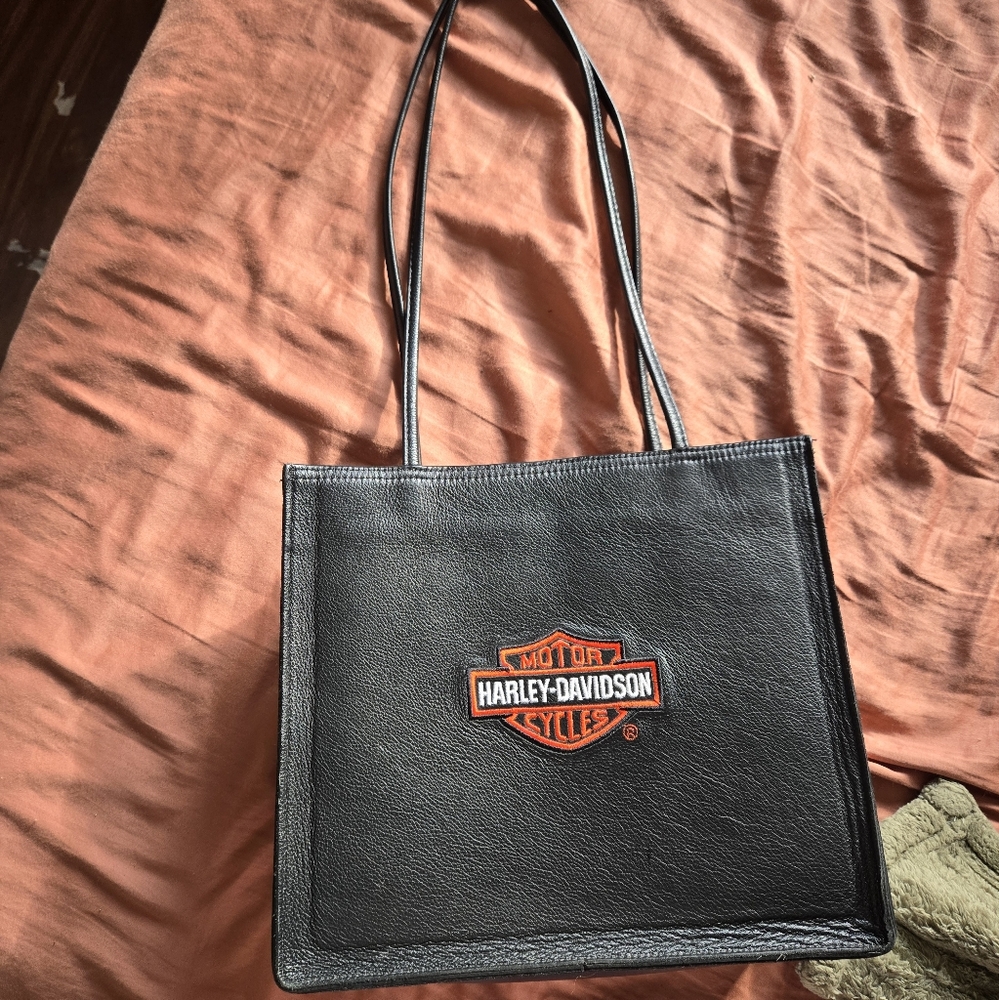 Harley-Davidson Black Leather Tote Bag